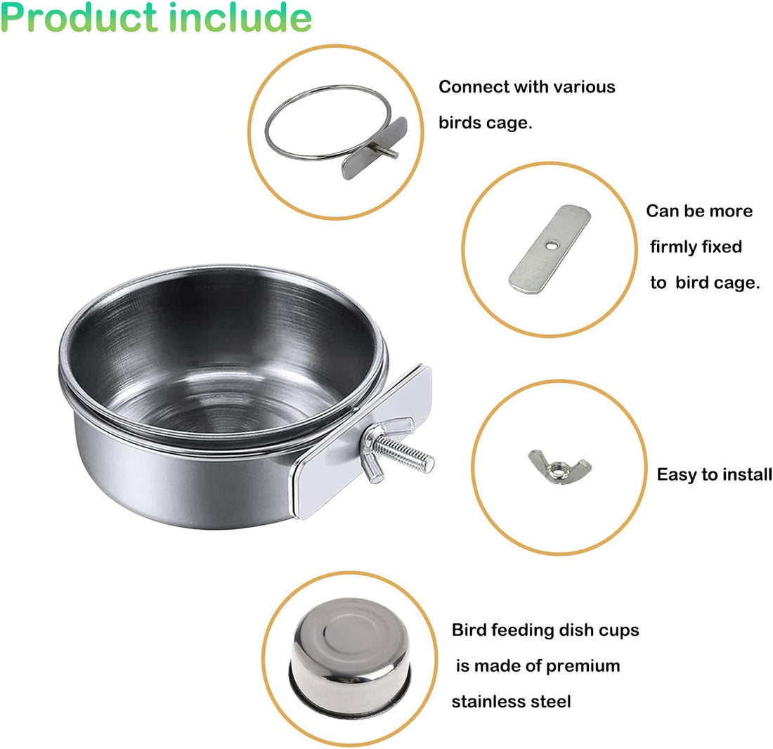 kathson Stainless Steel Bowls for Birds,4 Pcs Parrot Feeder Dish