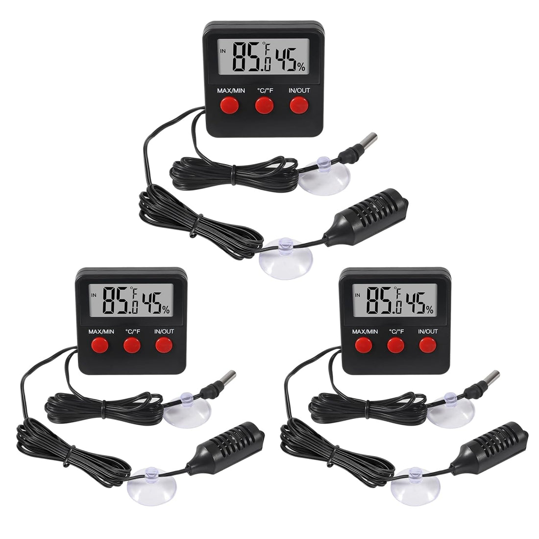 3PCS Digital Reptile Thermometer and Humidity Gauge Remote Probes