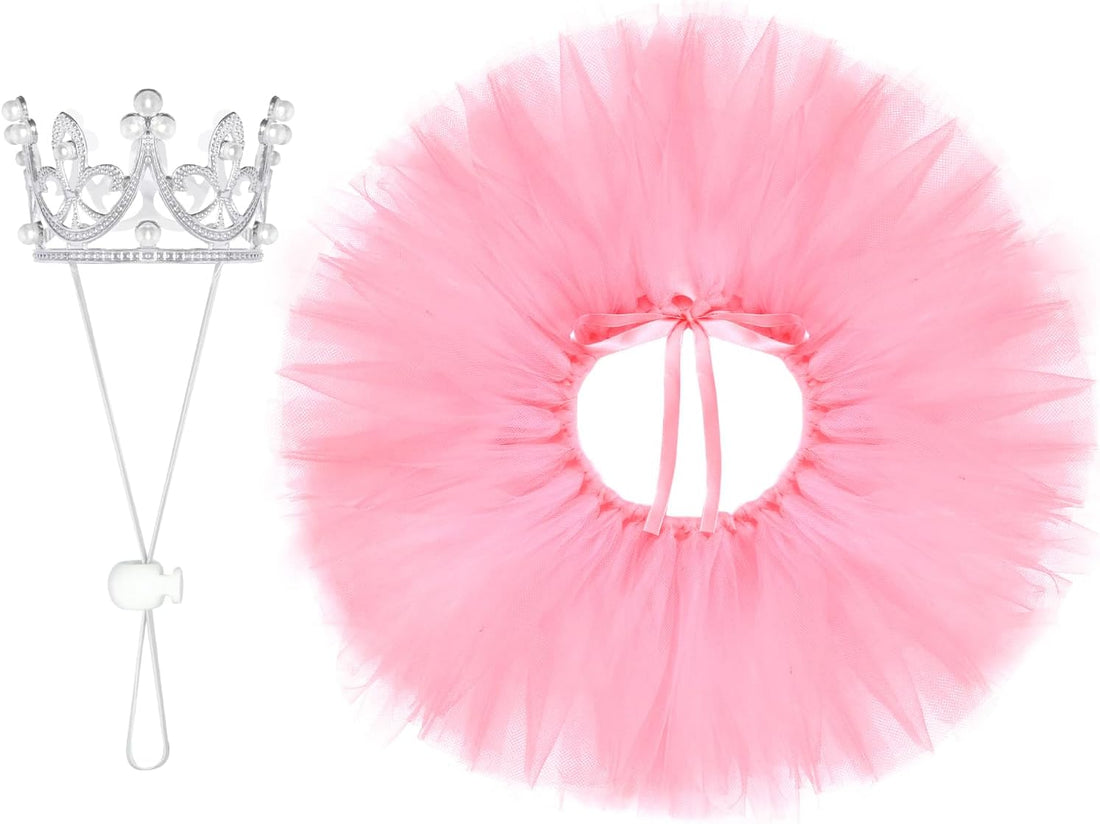 2 Pcs Dog Tutu Dress with Pearl Crown for Small Medium Pet Cat Dog