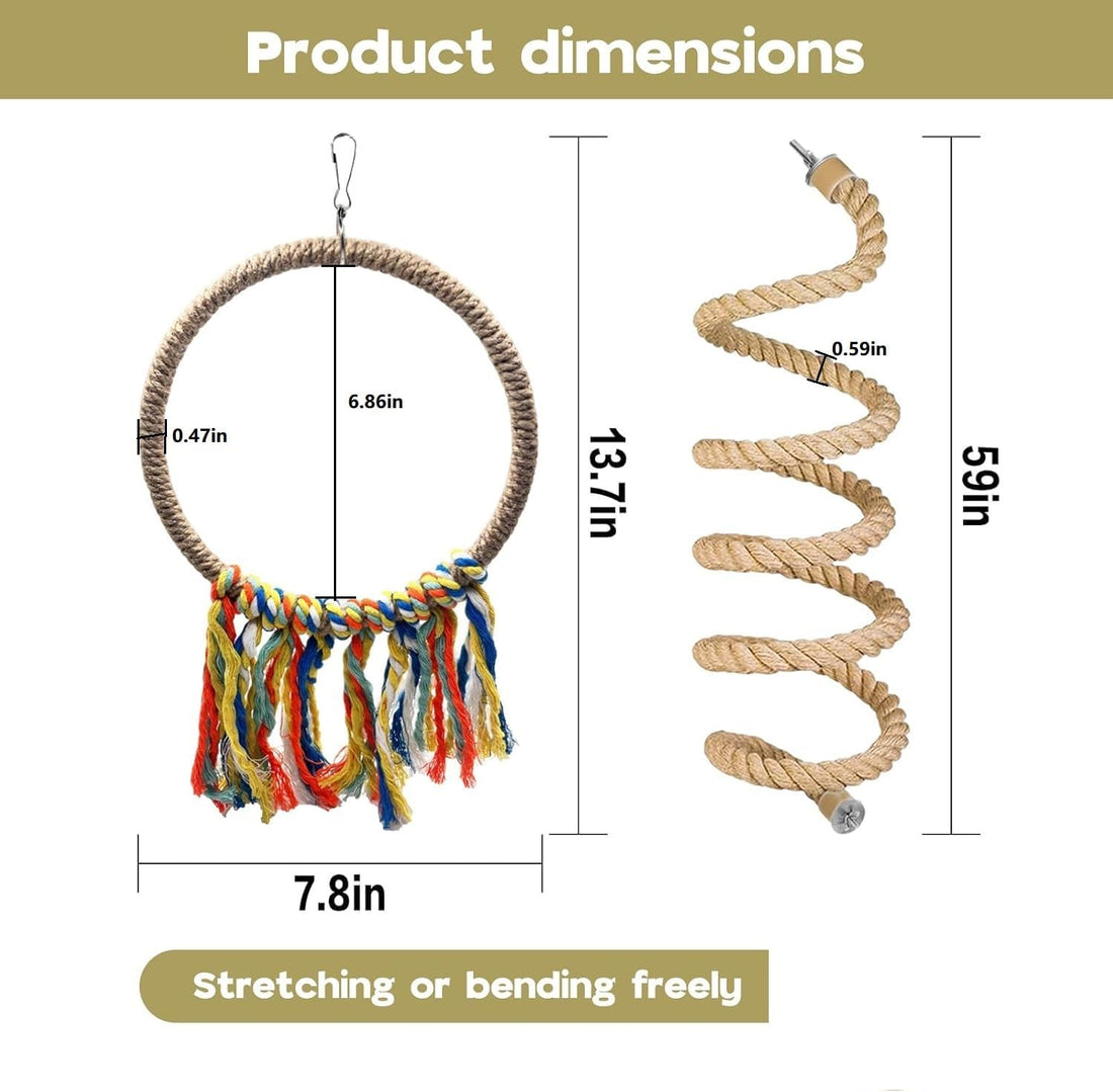 Bird Swing Rings Toy Swing Perch Natural Rattan Hoop Parrot Stand