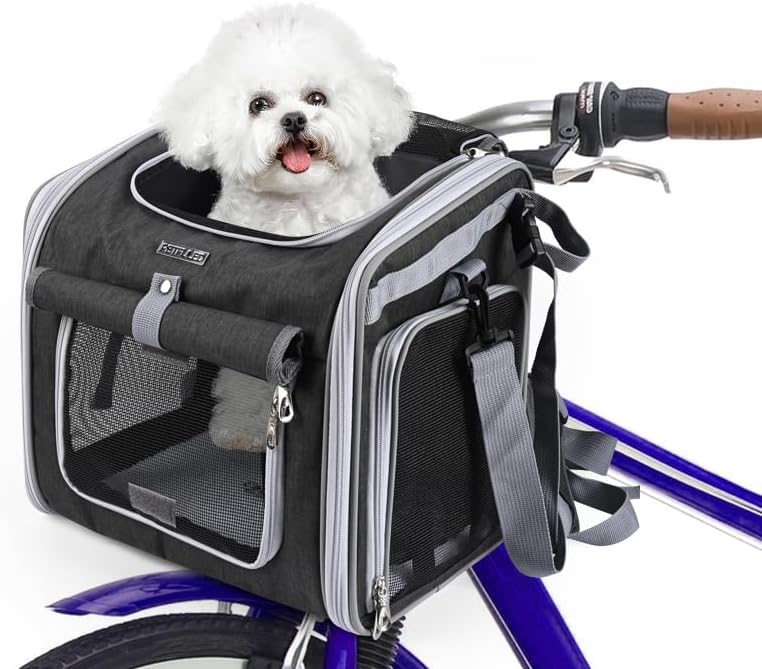 Expandable Dog Bike Basket Carrier, Foldable Pet Bicycle Backpack