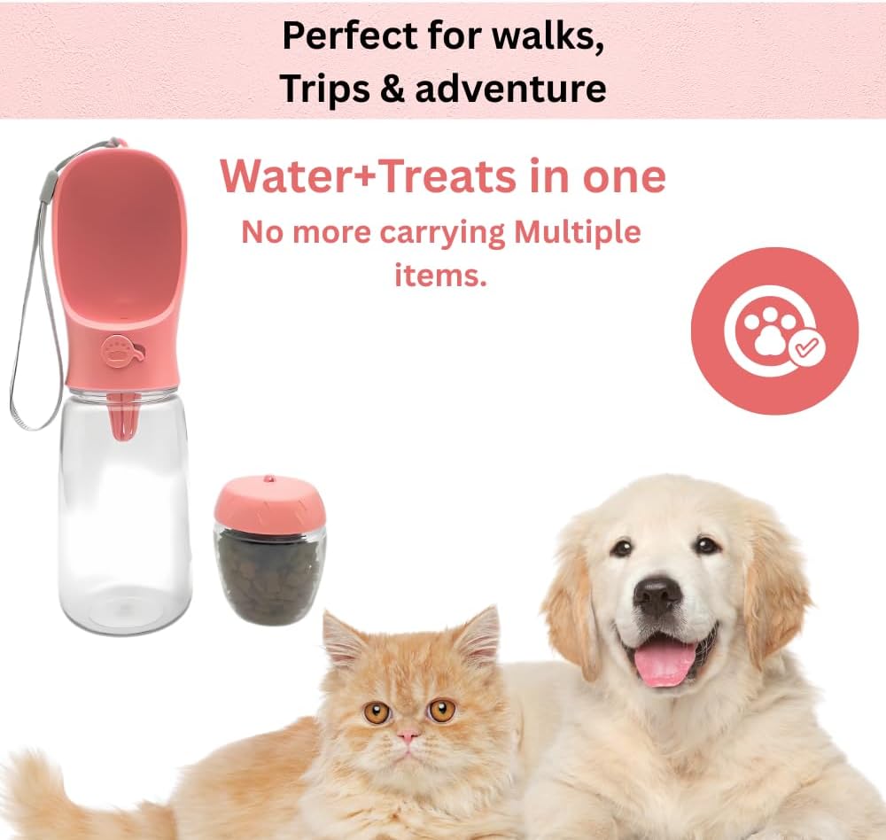 Portable Pet Water Bottle with Drinking Bowl, 12 oz