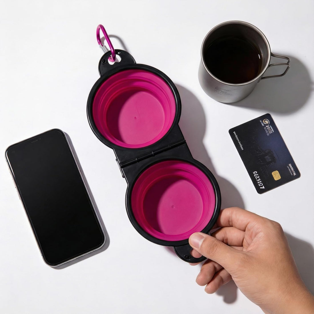 Double Collapsible Dog Bowls for Travel, Food and Water Set with Clip