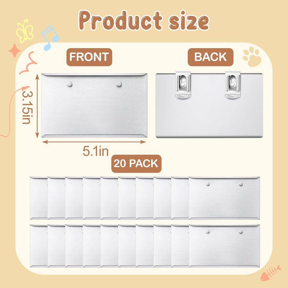 LEIFIDE 10 Pcs Metal Kennel Card Holders Kennel Accessories Dog Cat