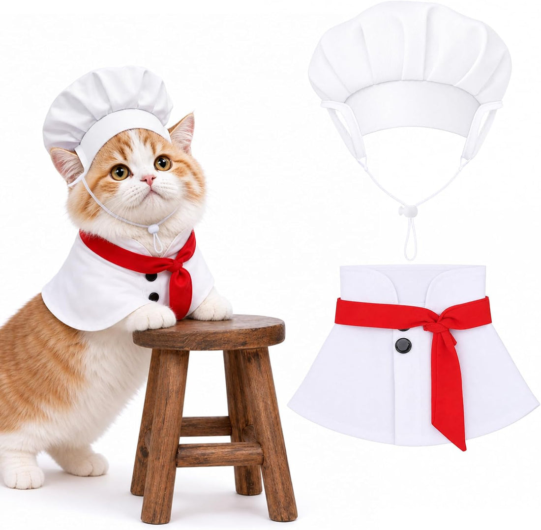 Cat Chef Costume for Medium Cat Pet Chef Hat Bow Tie Set Halloween