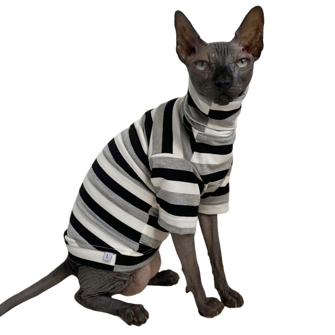 Vintage Stripes Sphynx Hairless Cats Shirt Cotton Cat Turtleneck Pet