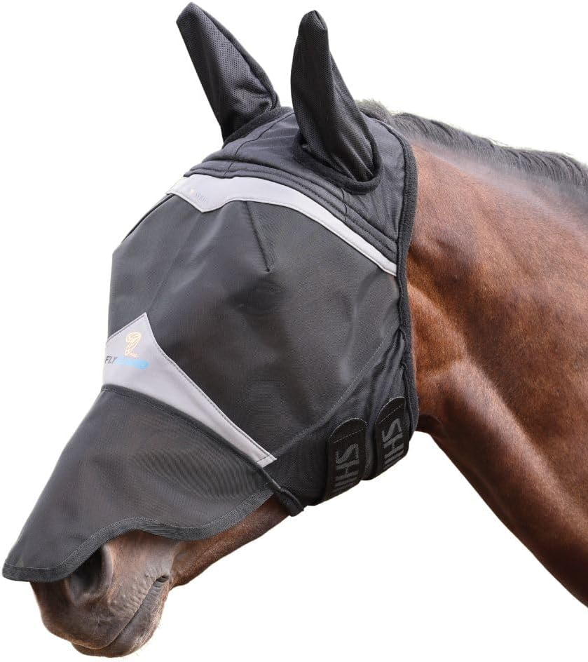 Shires FlyGuard Pro Fine Mesh Fly Mask with UV Protection Navy/Ear