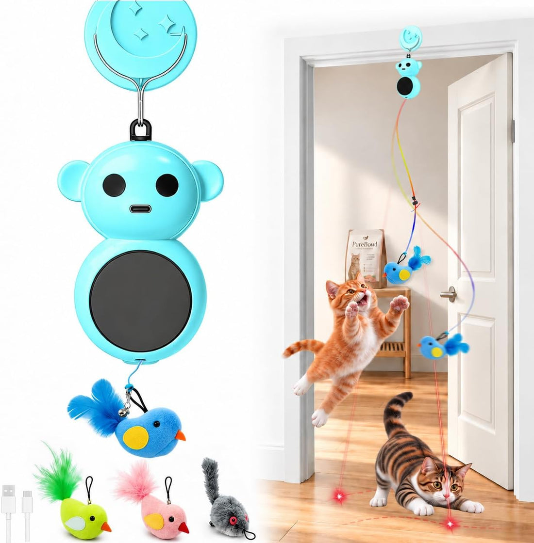 2-in-1 Interactive Laser Pointer Cat Toy & Flying Bird Wand
