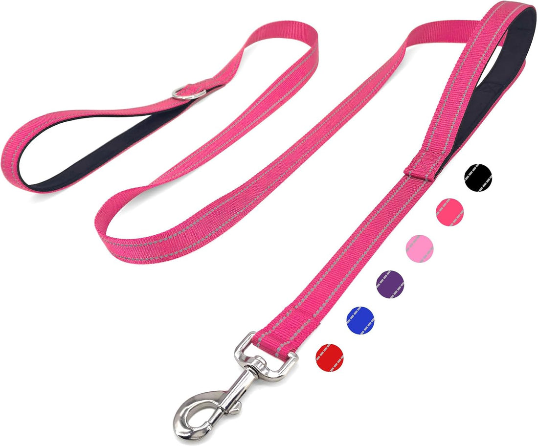6 FT Black Nylon Reflective Dog Leash for Large Dogs with 2 Padded