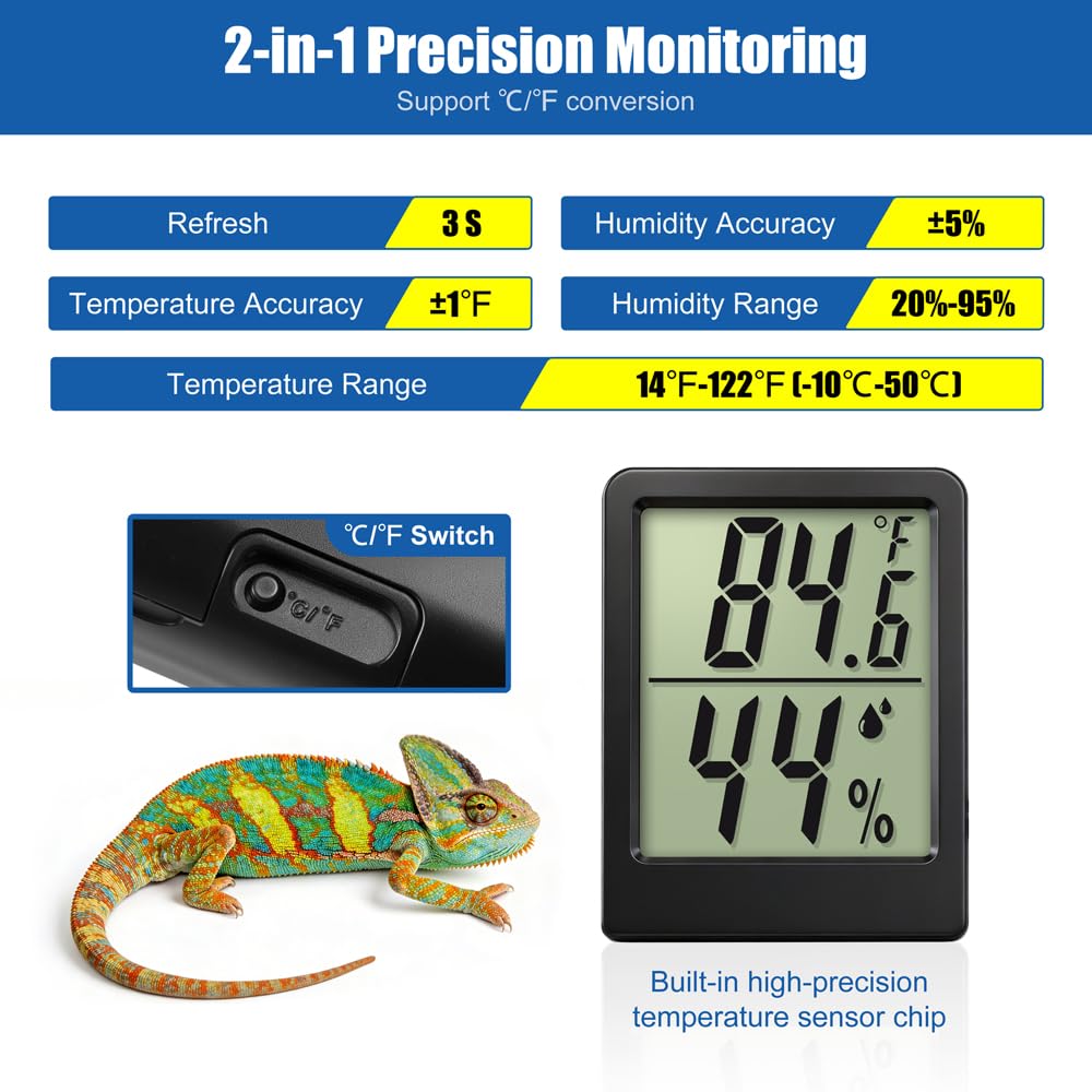 Reptile Thermometer Hygrometer LCD Digital Terrarium Thermometer