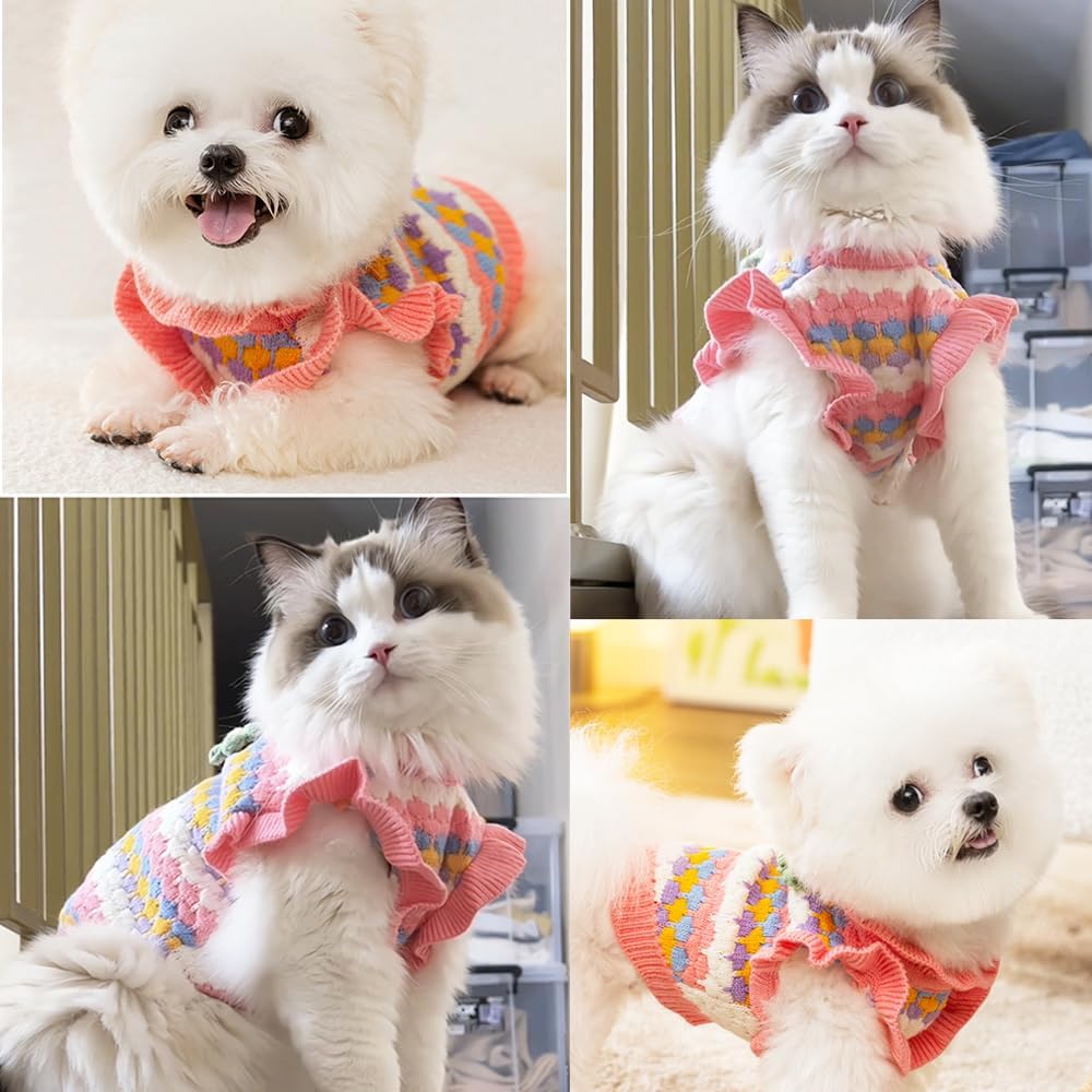 Anelekor Small Dog Sweater, Knitted Tulip Cat Sweater