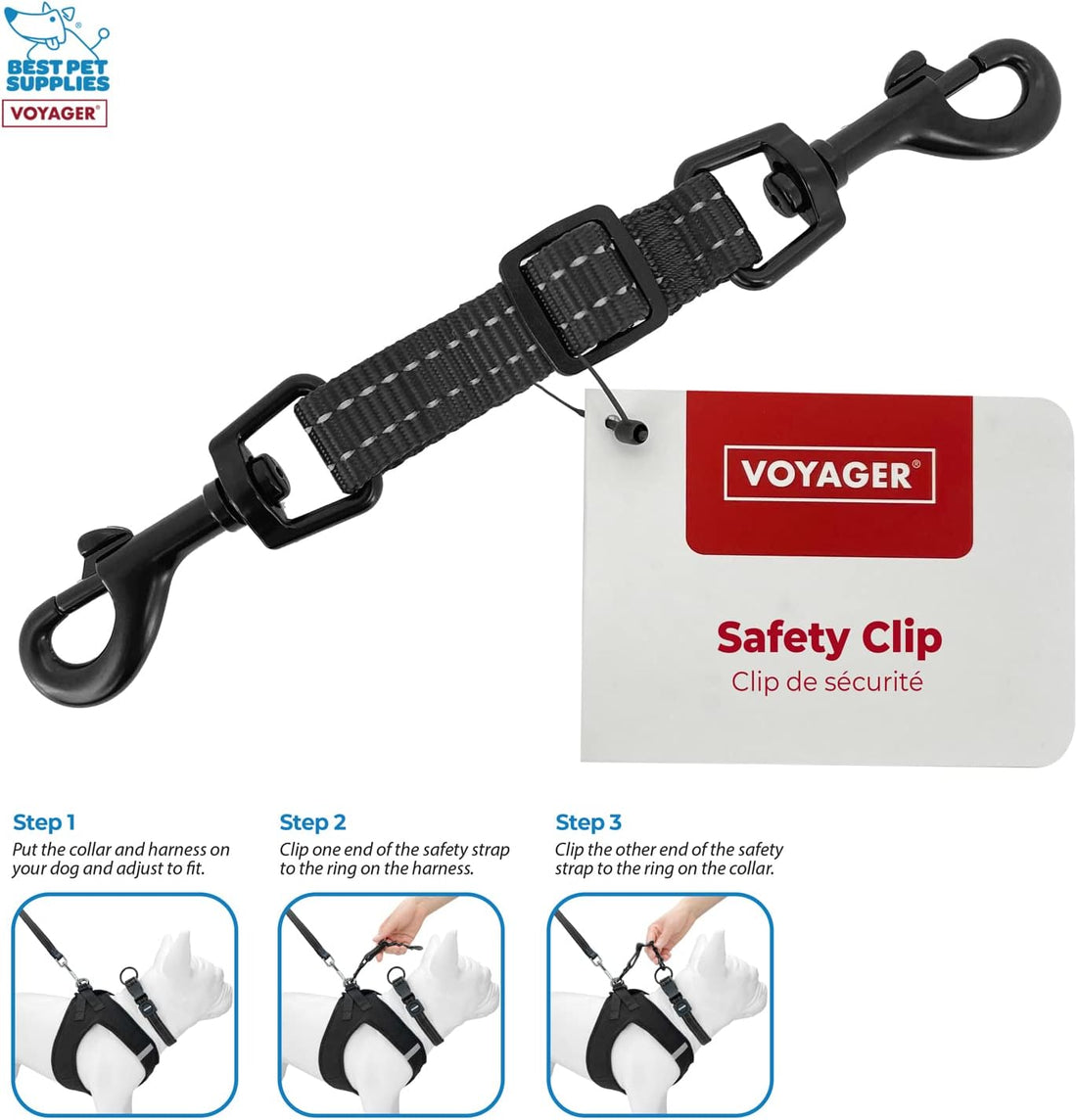 Best Pet Supplies Voyager Dog Collar Safety Clip with Dual Clasps
