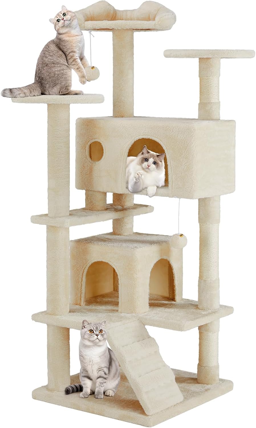 54 Inch Cat Tree Tower with Sisal Scratching Posts, Multi-Level