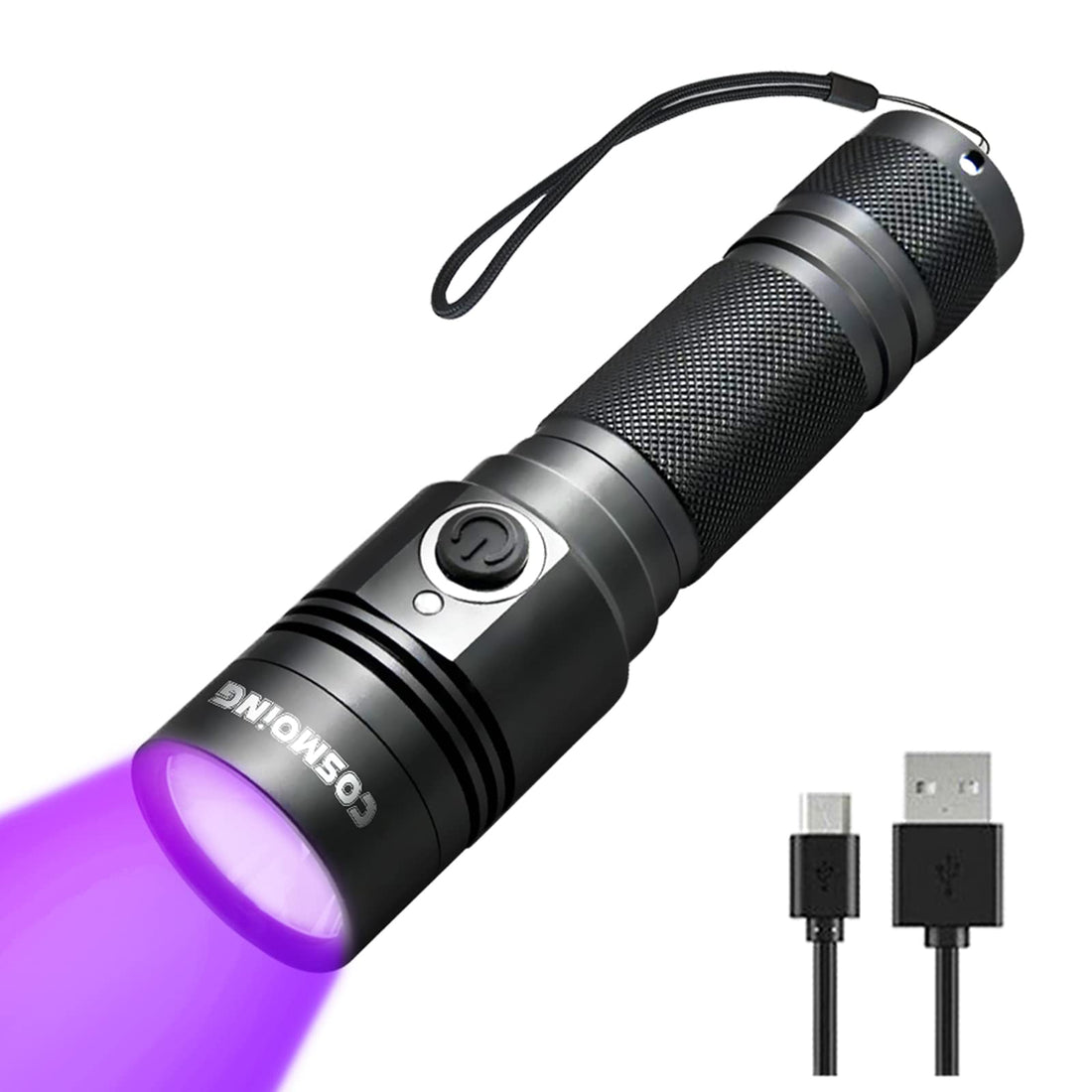 COSMOING 395nm UV Flashlight, Rechargeable Black Light Flashlight