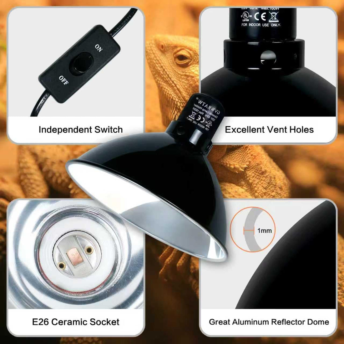 8.5-inch Standard Lamp Dome for Reptile Heating Lamps