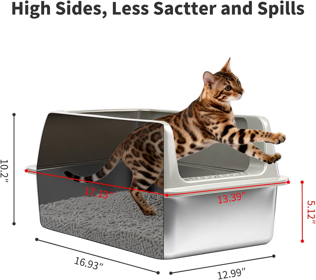 Kirecoo 2 Pack Medium Semi-Enclosed Stainless Steel Cat Litter Box
