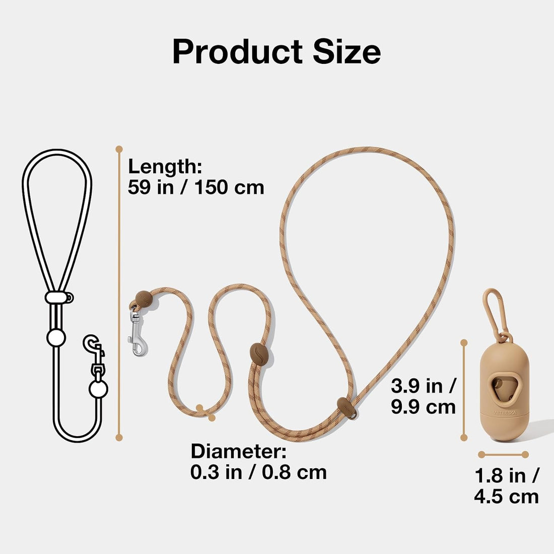 VETRESKA Crossbody Hands Free Dog Leash, 5FT Adjustable Leash (Coffee)