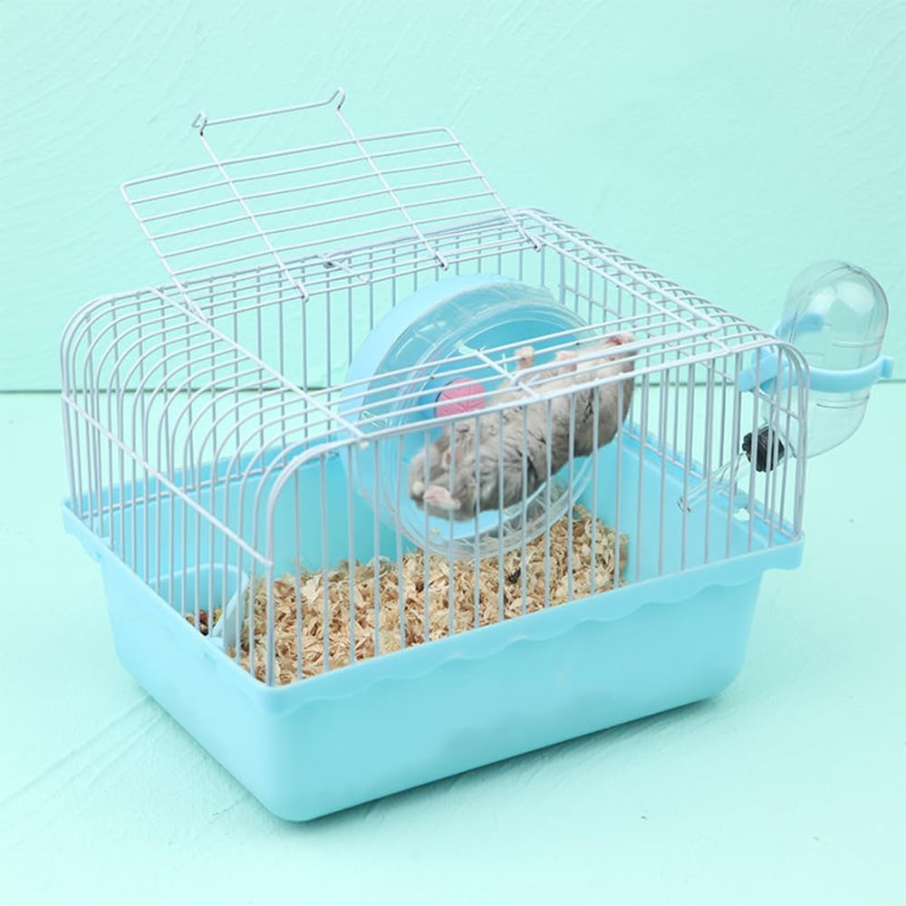Small Pet Hamster Cage with Running Wheel Water Bottle Food Basin