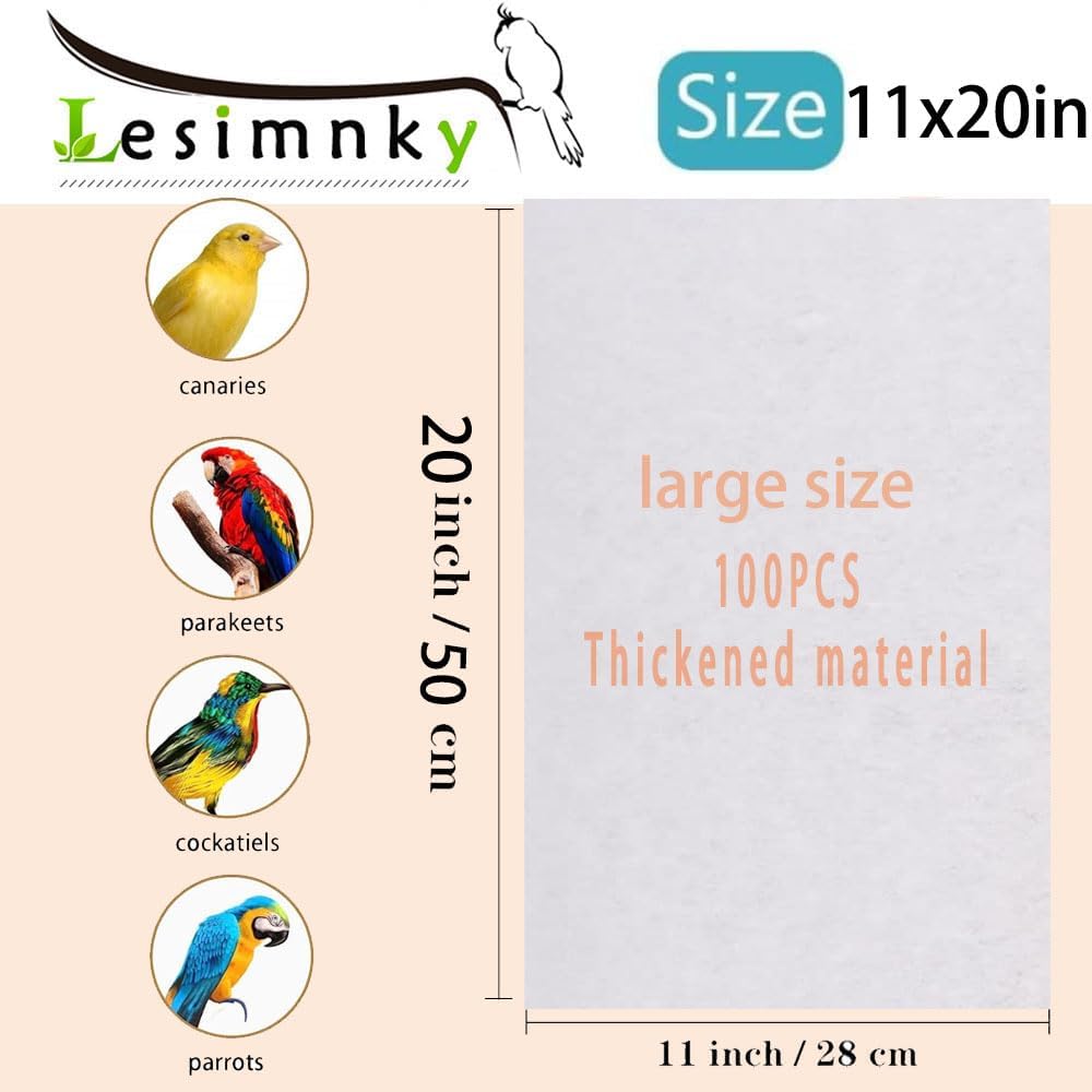 Lesimnky 100pcs Bird Cage Liner Papers,11×20in Big Size Disposable