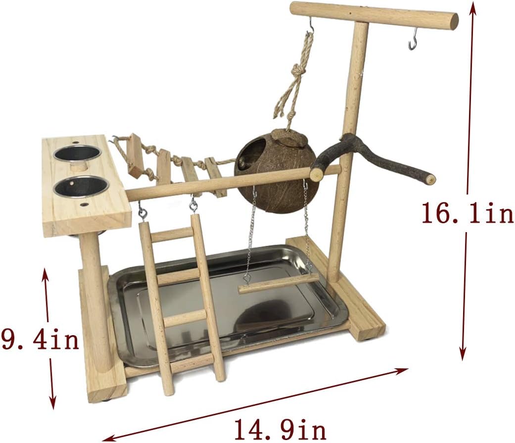 Hamiledyi Parrot Playground Bird Play Stand Natural Wood Parrot Perch