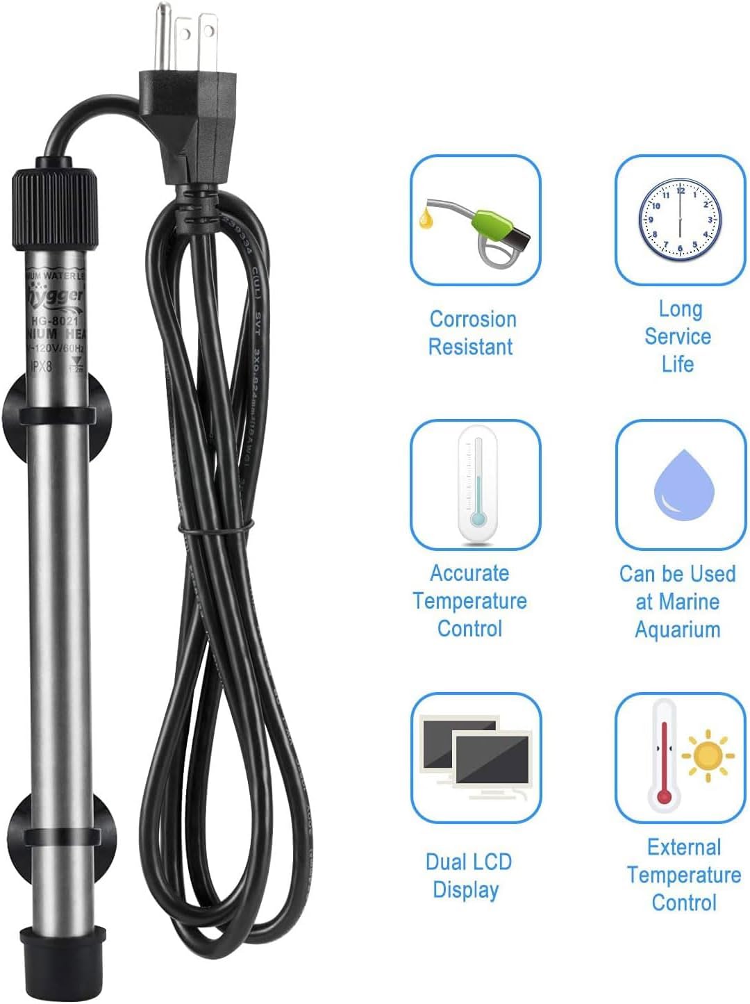 hygger Pinpoint Saltwater Aquarium Heater with Digital Thermostat IC