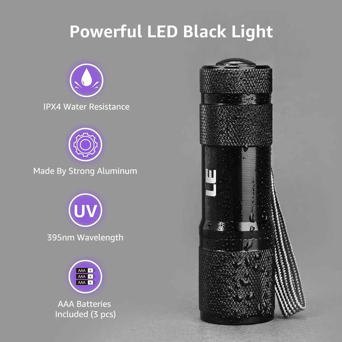 Lighting EVER Black Light Flashlight, Small UV Lights 395nm