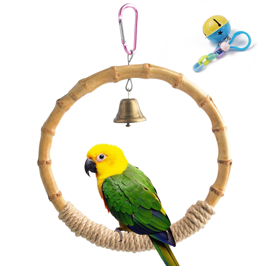 MUYG Bamboo Ring Bird Swing Perch,Large Circle Cage Hanging Toys,Bird