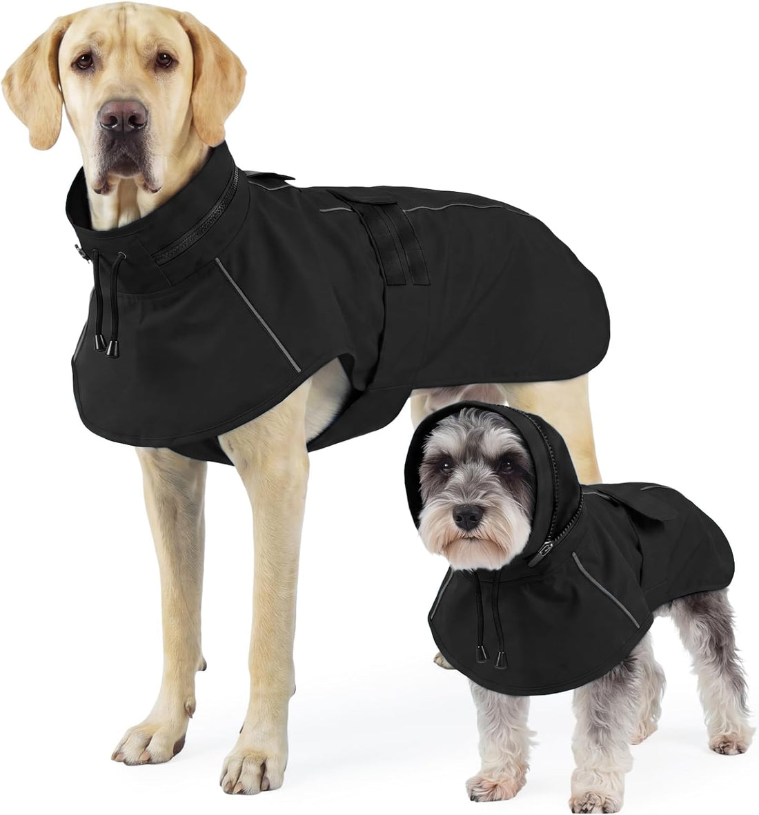 Dog Raincoat, Waterproof Dog Rain Jacket with Hood Black 2XL
