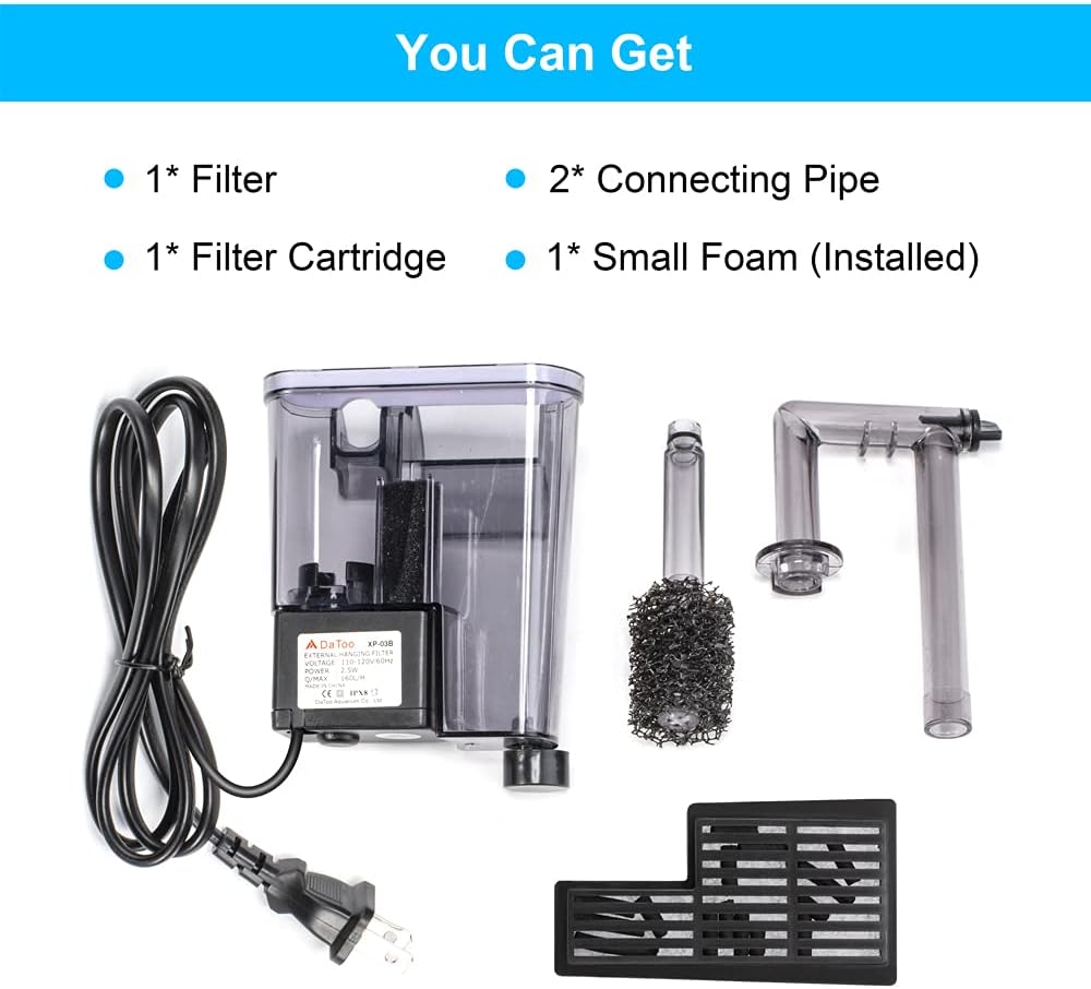 DaToo Aquarium Hang On Filter Small Fish Tank Hanging Filter Power