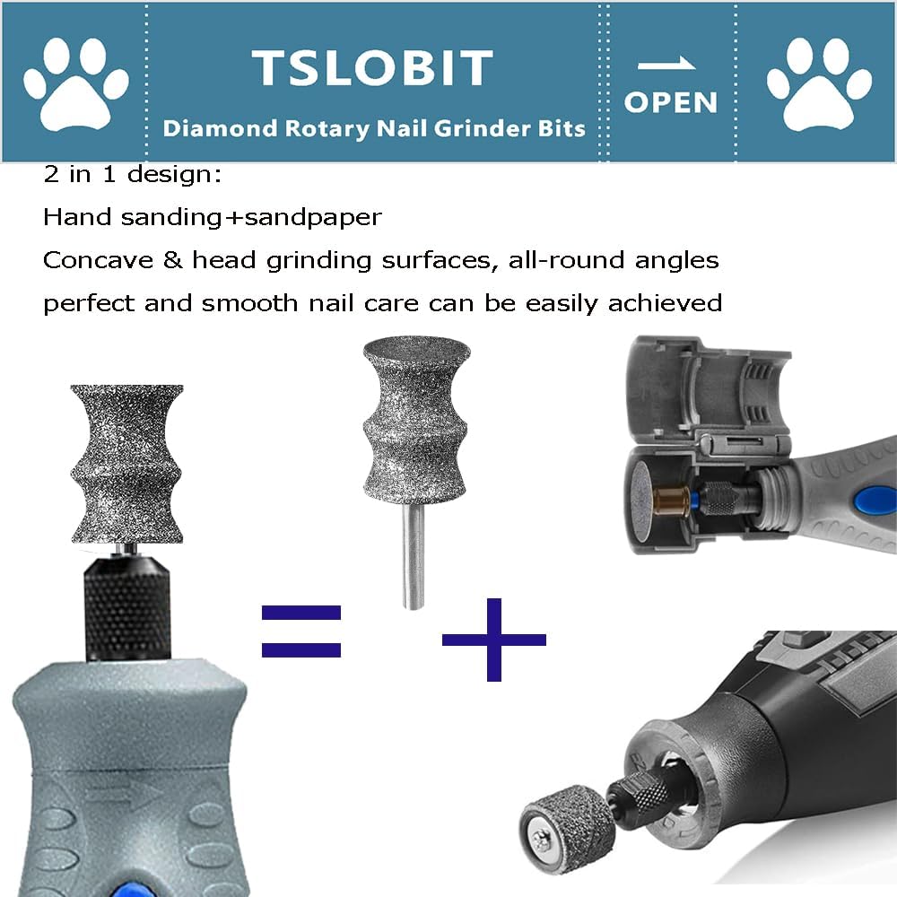 TSLOBIT Diamond Dog Nail Grinder Bits Attachment,1/8'' Pet Nail