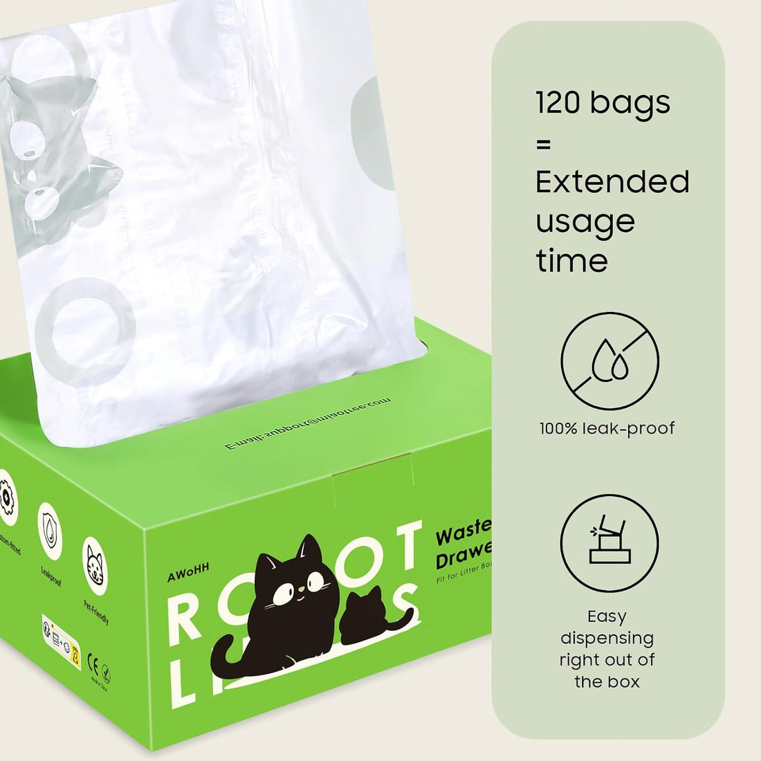 AWoHH 120 Tidy Draw-Pack Automatic Litter Box Bags Cat Litter Box