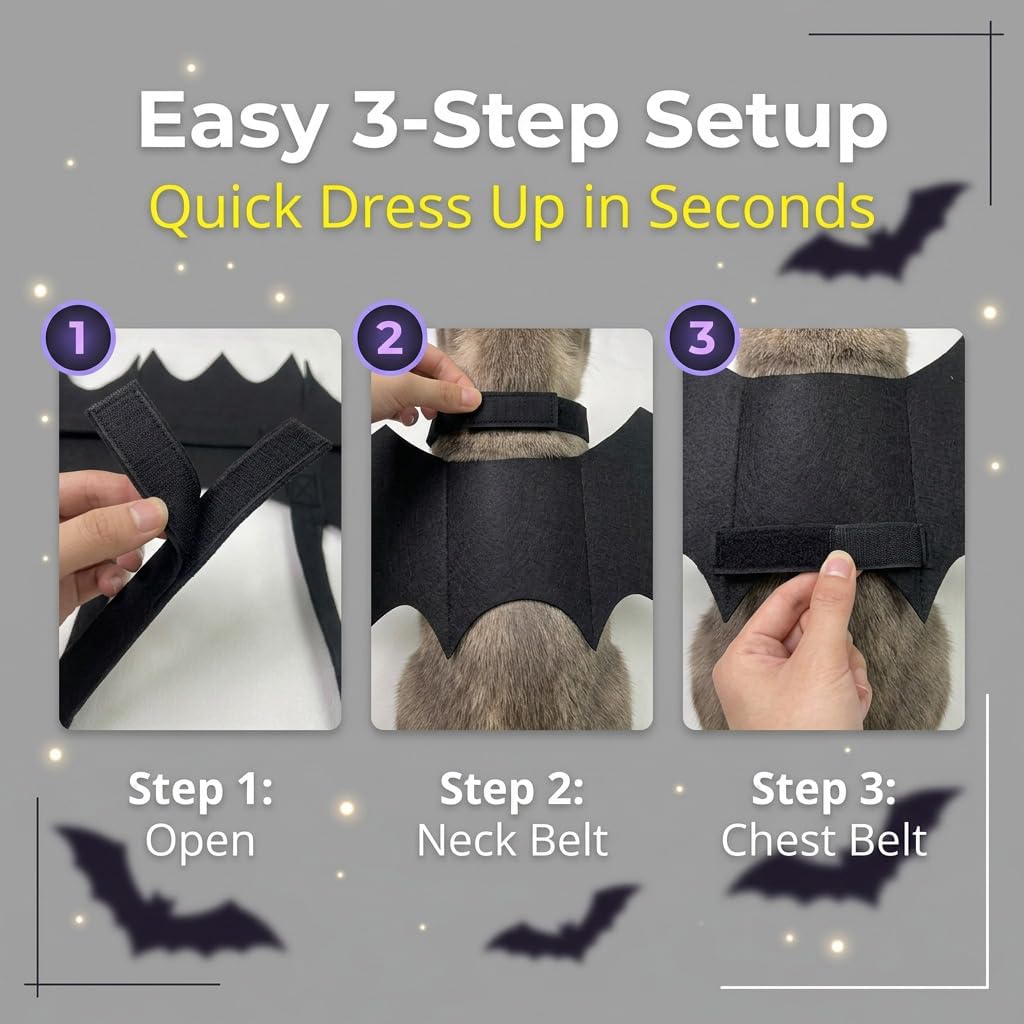 Halloween Cat Bat Wings Costume with Bells for Photos & Parties