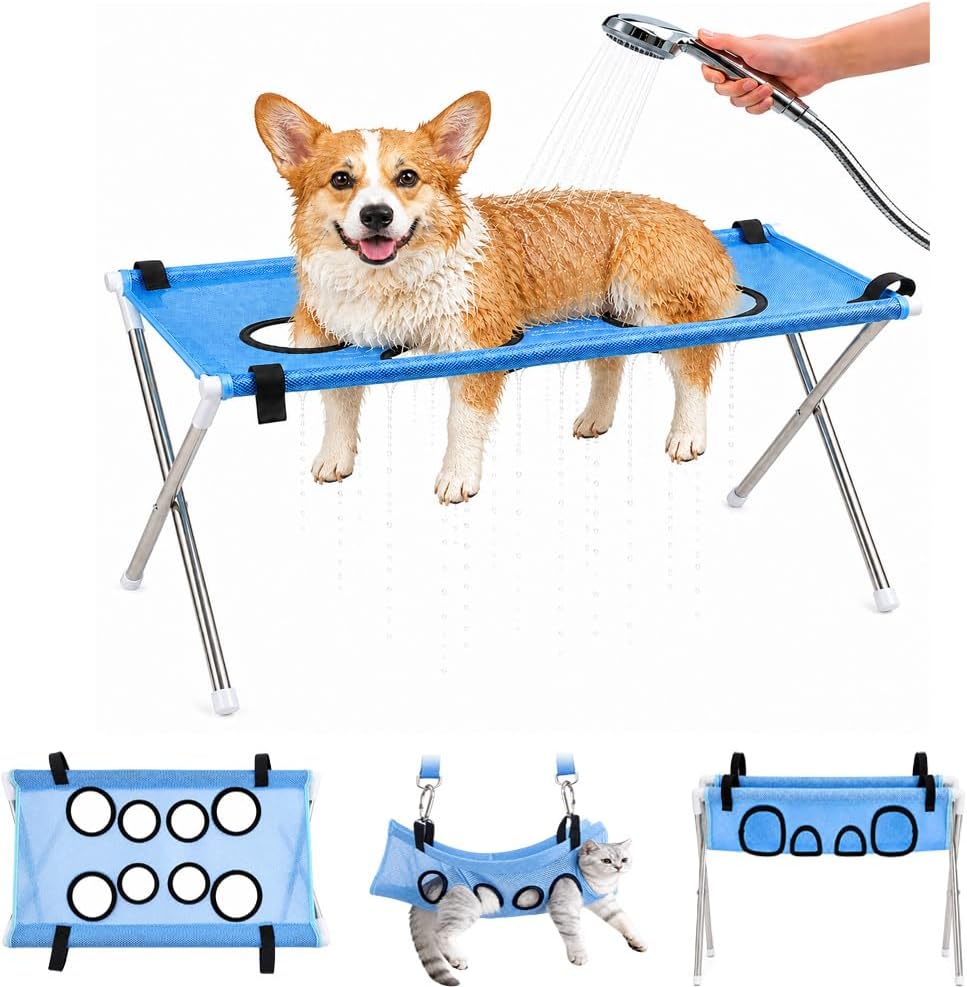 Dog Grooming Hammock Stand, Foldable Dog Bath Holder Sling Shower