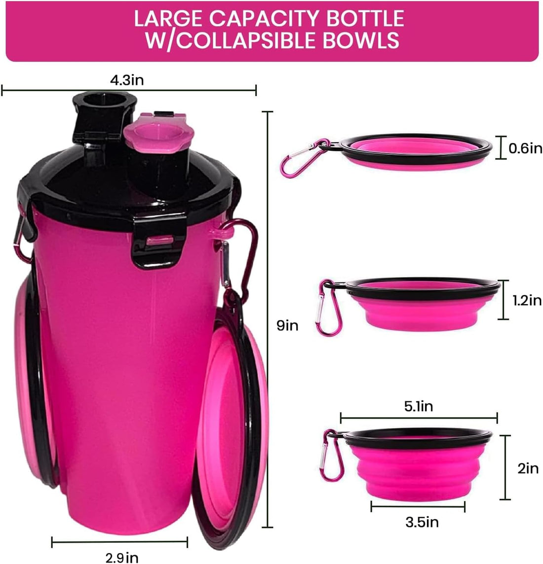 Dog Travel Water Bottle W/Collapsible Bowls