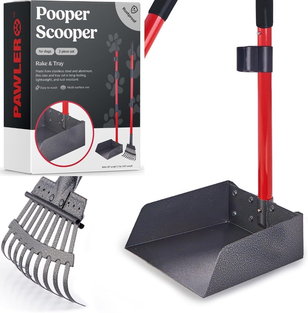 Metal Pooper Scooper for Dogs with Heavy Duty Long Handle Rake & XL