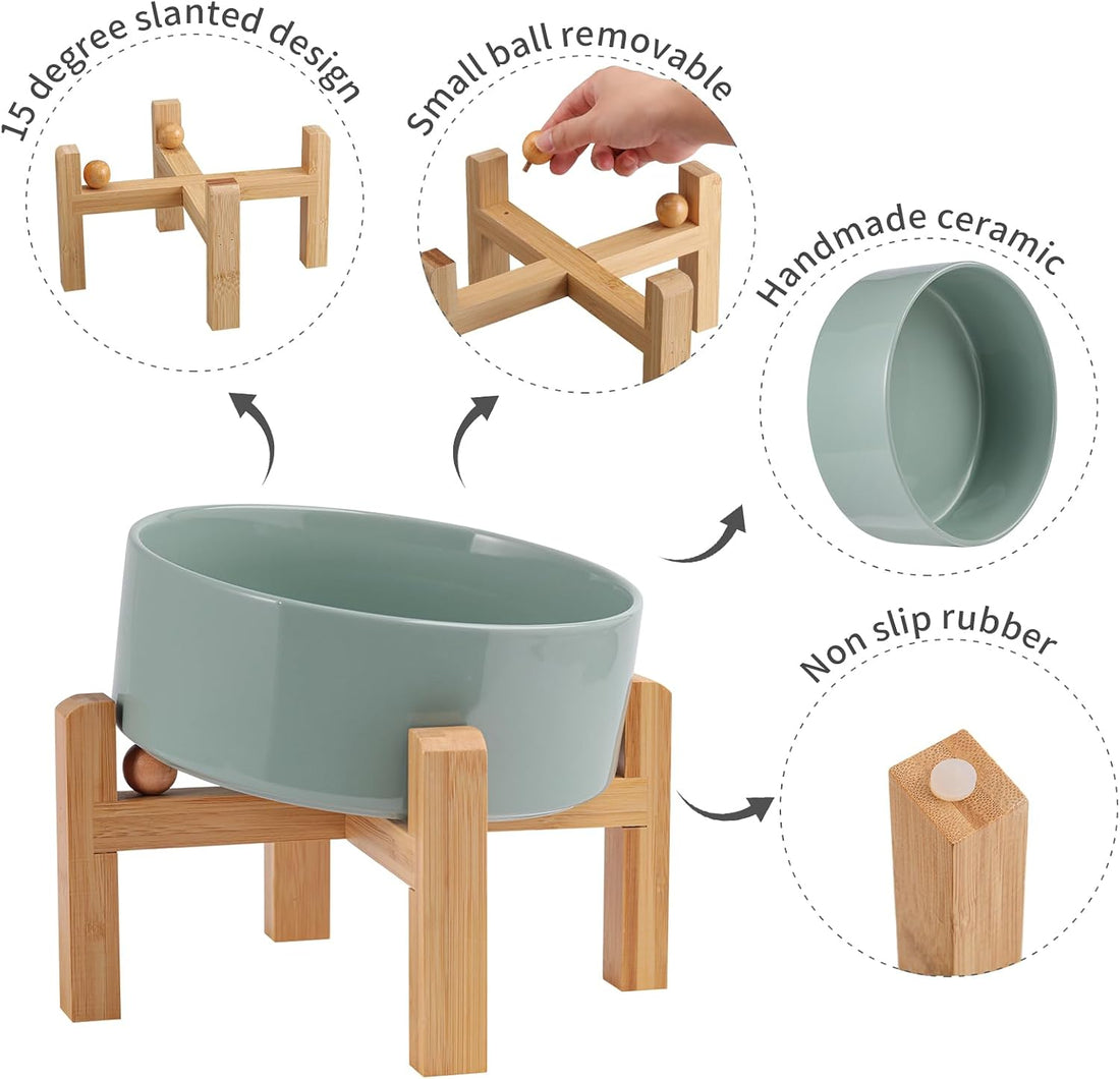 Elevated/Raised 15°Tilted Anti Slip Ceramic Dog Bowl for Medium