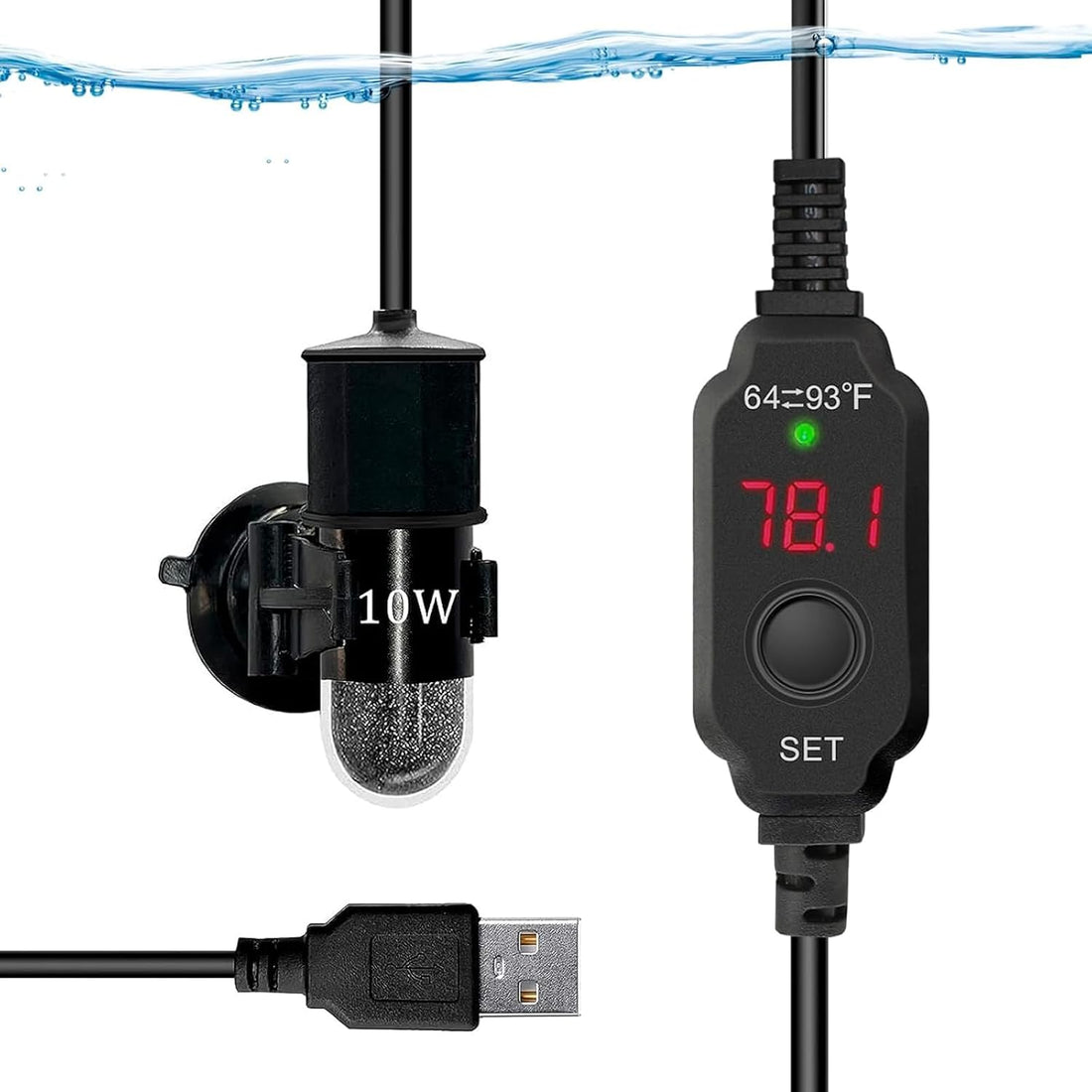USB 10W Mini Submersible Aquarium Heater Adjustable Fish Tank Heater
