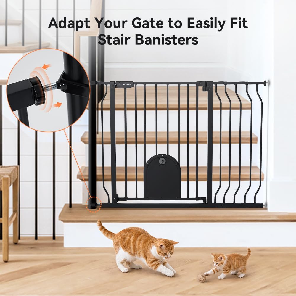COMOMY 29.5-43.7" Pet Gate with Adjustable Cat Door for Stairs