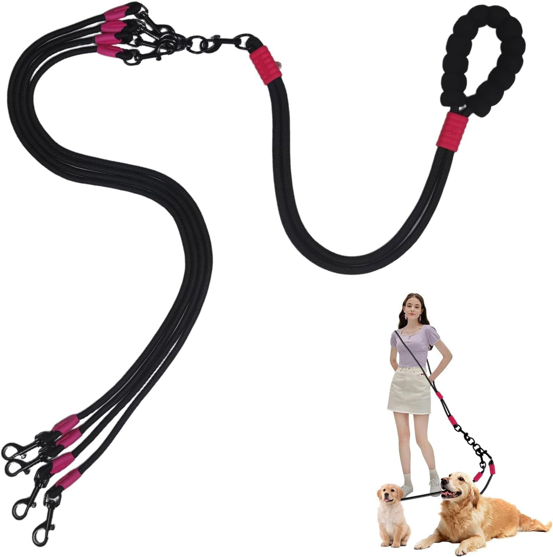 Double Dog Leash No Tangle, Adjustable Split Leads Three Pet Walking