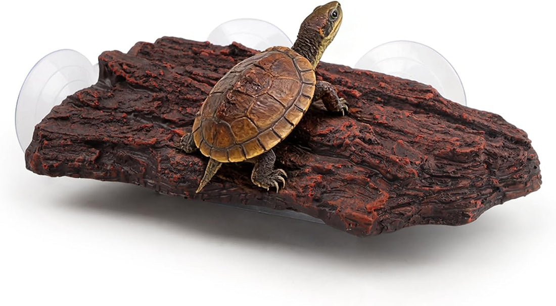 Turtle Basking Platform, Resin Bark‑Textured Turtle Dock with 3