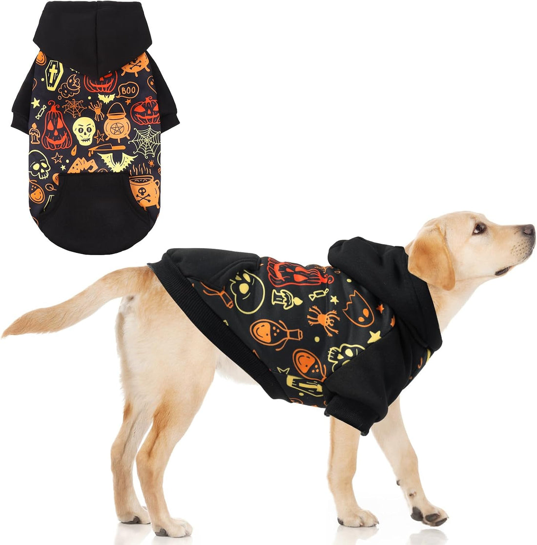 KOOLTAIL Halloween Dog Hoodie Sweatshirt, Pumpkin Pet Costume Outfit