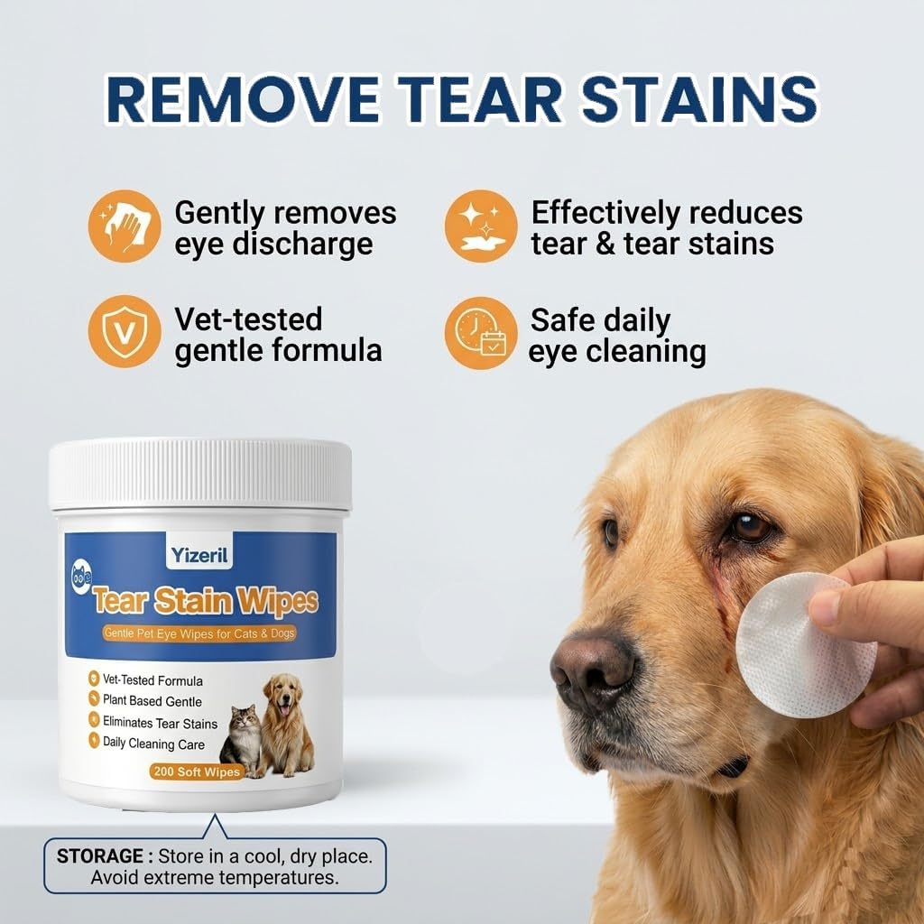Dog Eye Wipes, 200 Count, Soft Round Tear Stain Pads