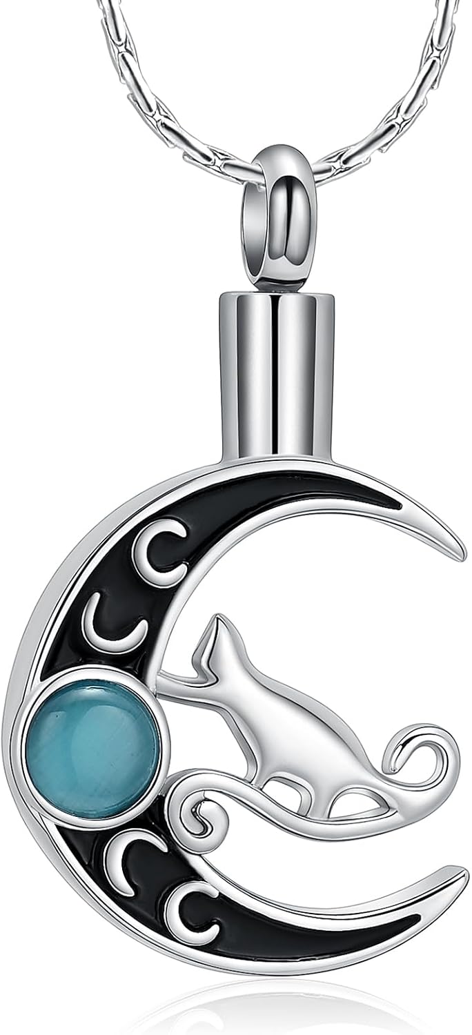 constantlife Cat Moon Urn Necklace for Women Pet Cremation Jewelry