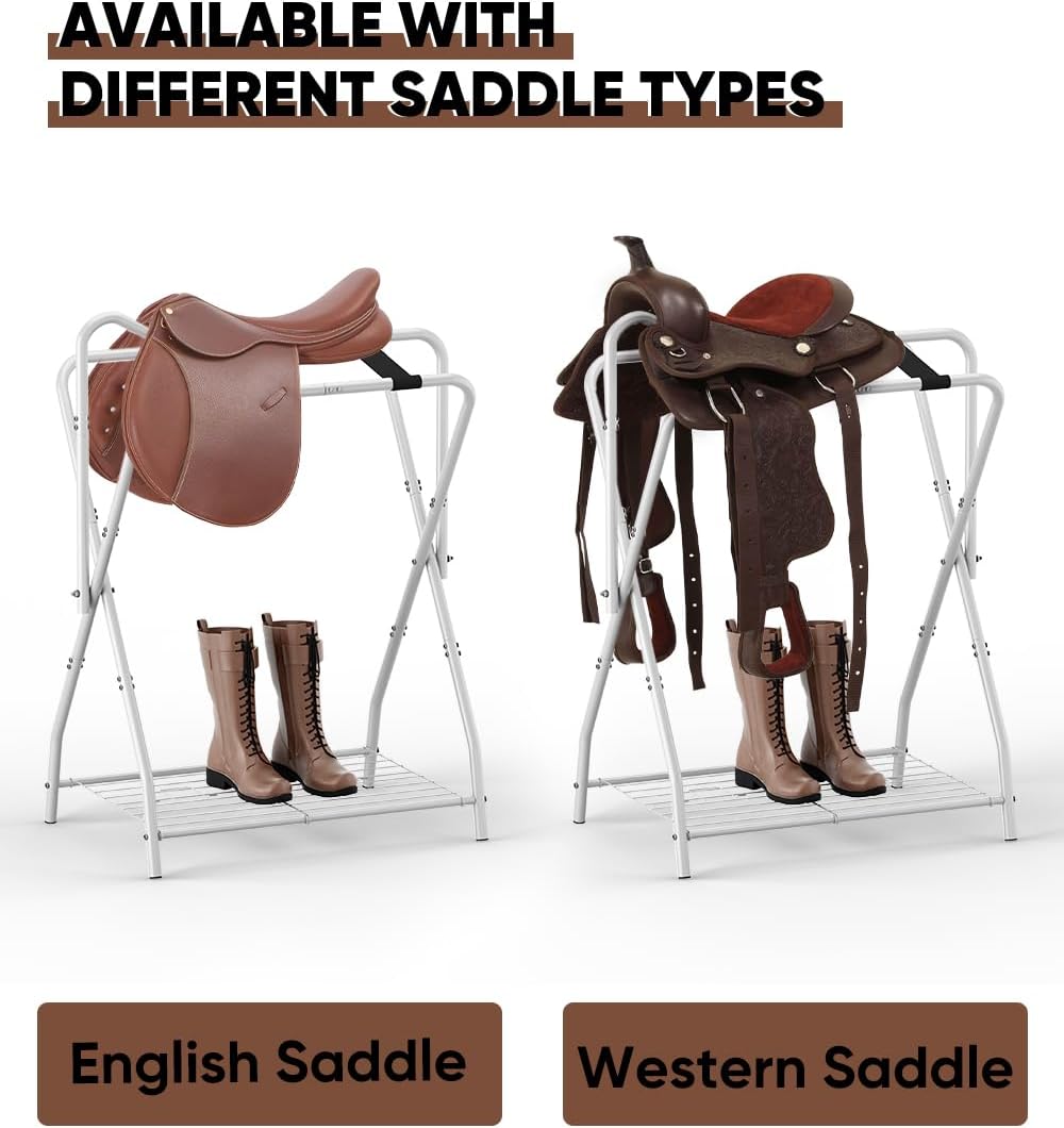 Queension Foldable Saddle Rack with Bottom Storage for Horse Stable