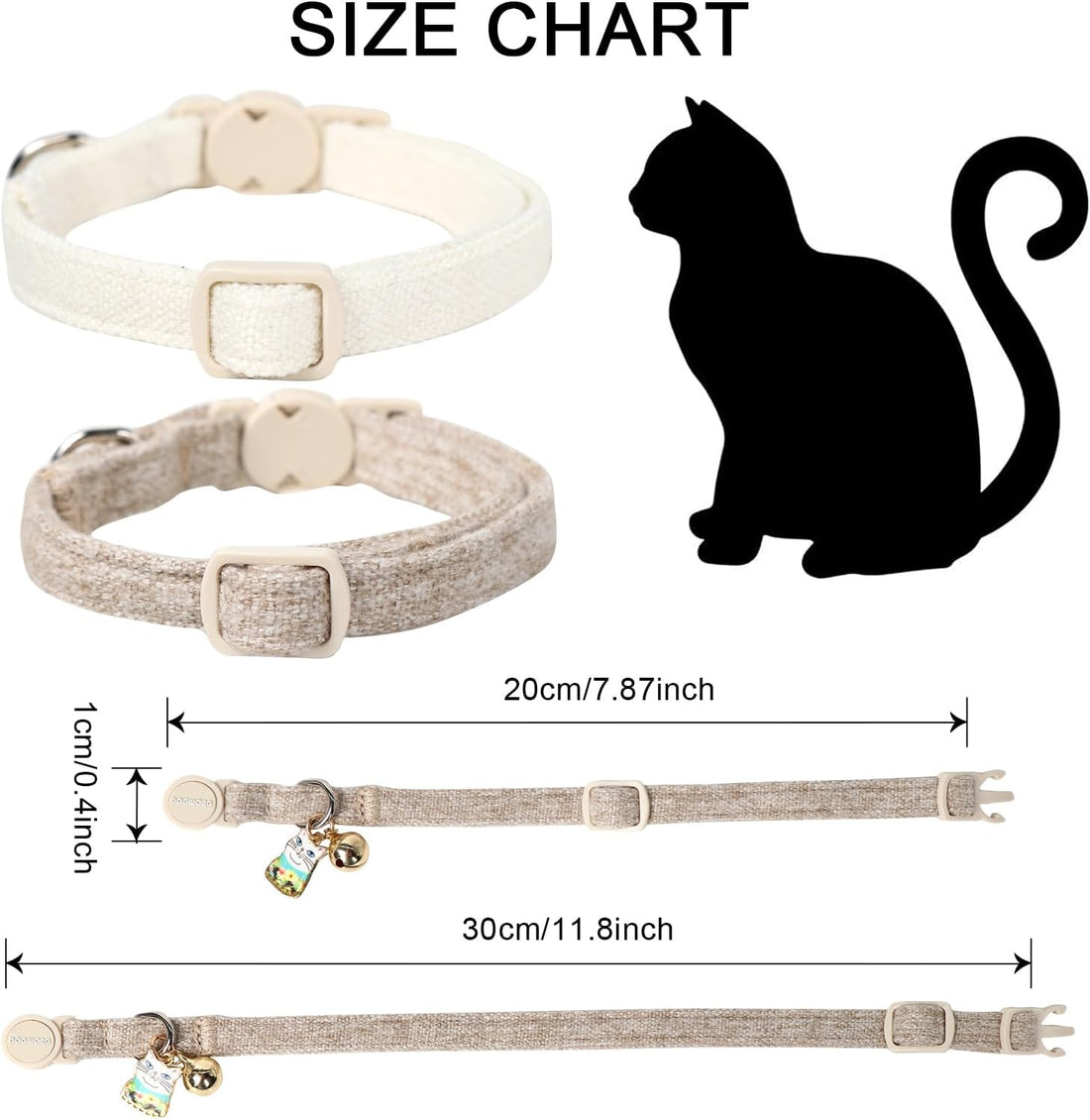 Cat Collar,2 Pack White Hemp Cat Collars Breakaway with Bell