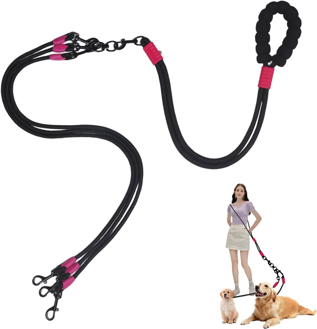 Double Dog Leash No Tangle, Adjustable Split Leads Three Pet Walking