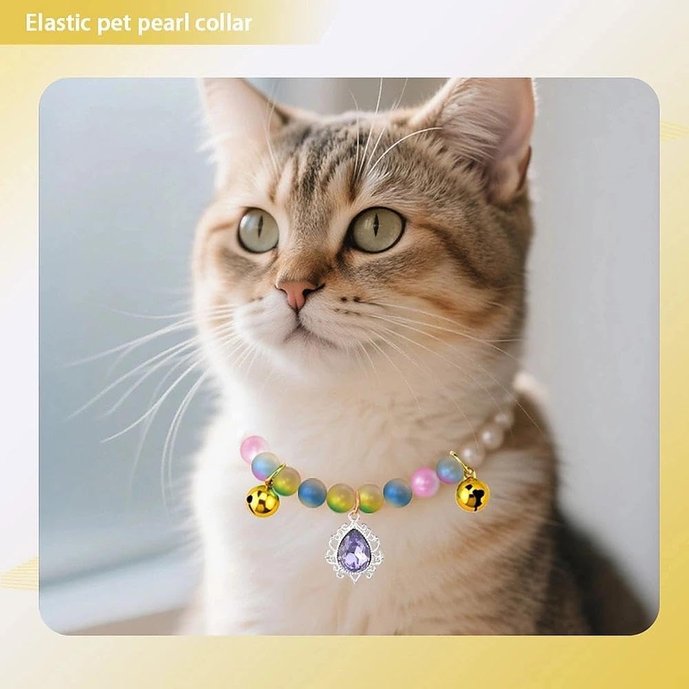 Pearl Cat Collar with Bell Rhinestones Teardrop Pet Necklace