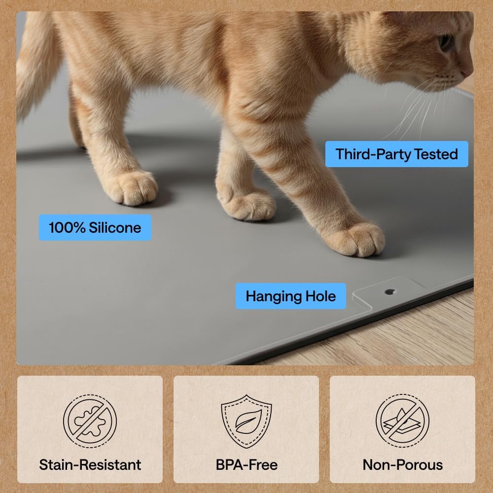 GORILLA GRIP Cat Litter Mat, Easy Clean Silicone Mats, 30x24 Gray