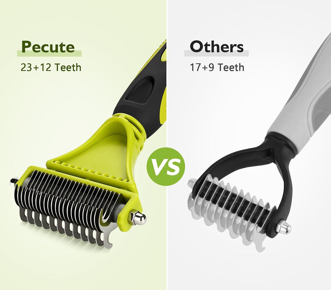 Pecute Double-Sided Undercoat Rake for Dogs & Cats with Thick Double