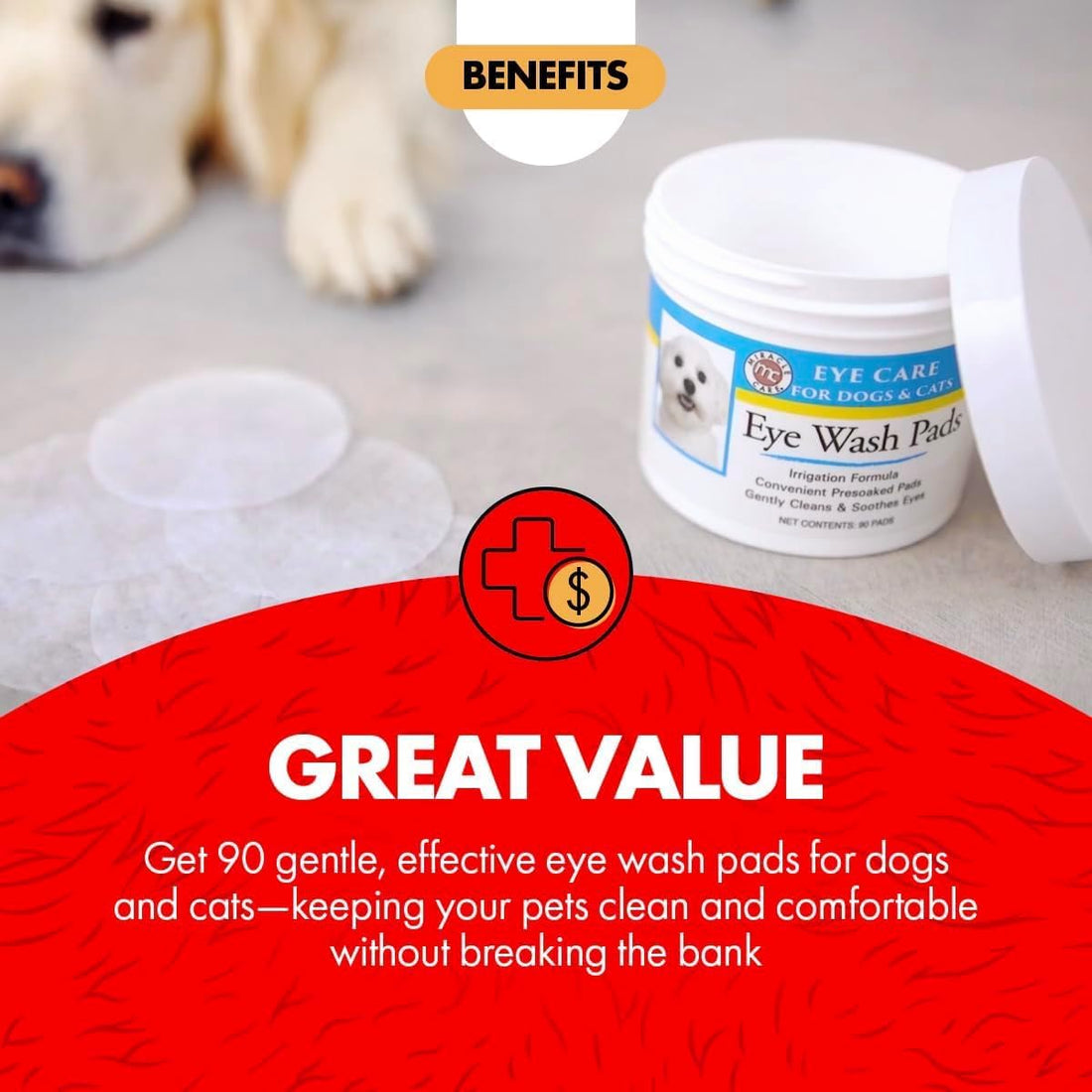 Miracle Care Eye Wash Pads, 90 Single Use Pre-Soaked Pads to Gently